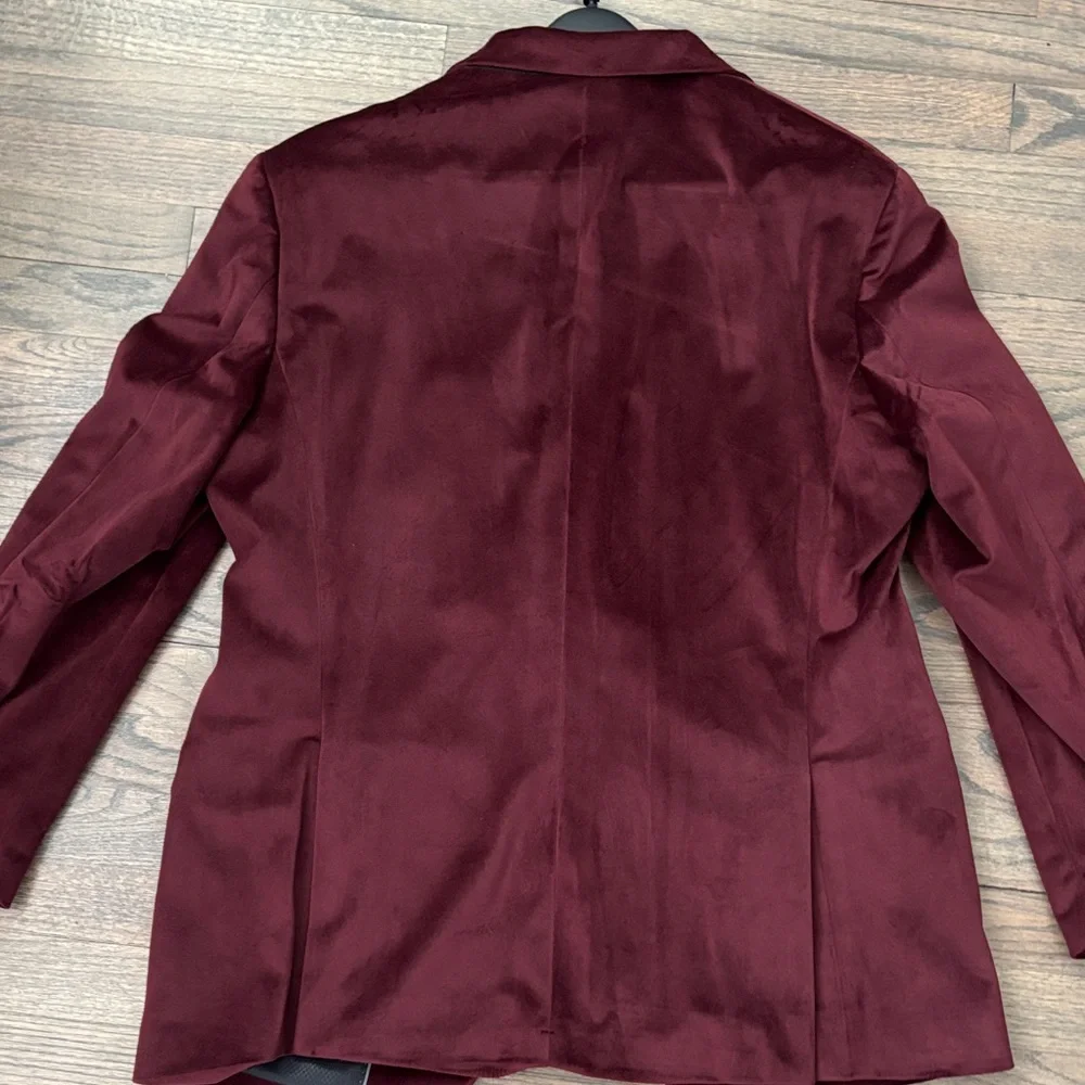 Burgundy Velvet Notch Lapel Sport Coat Blazer